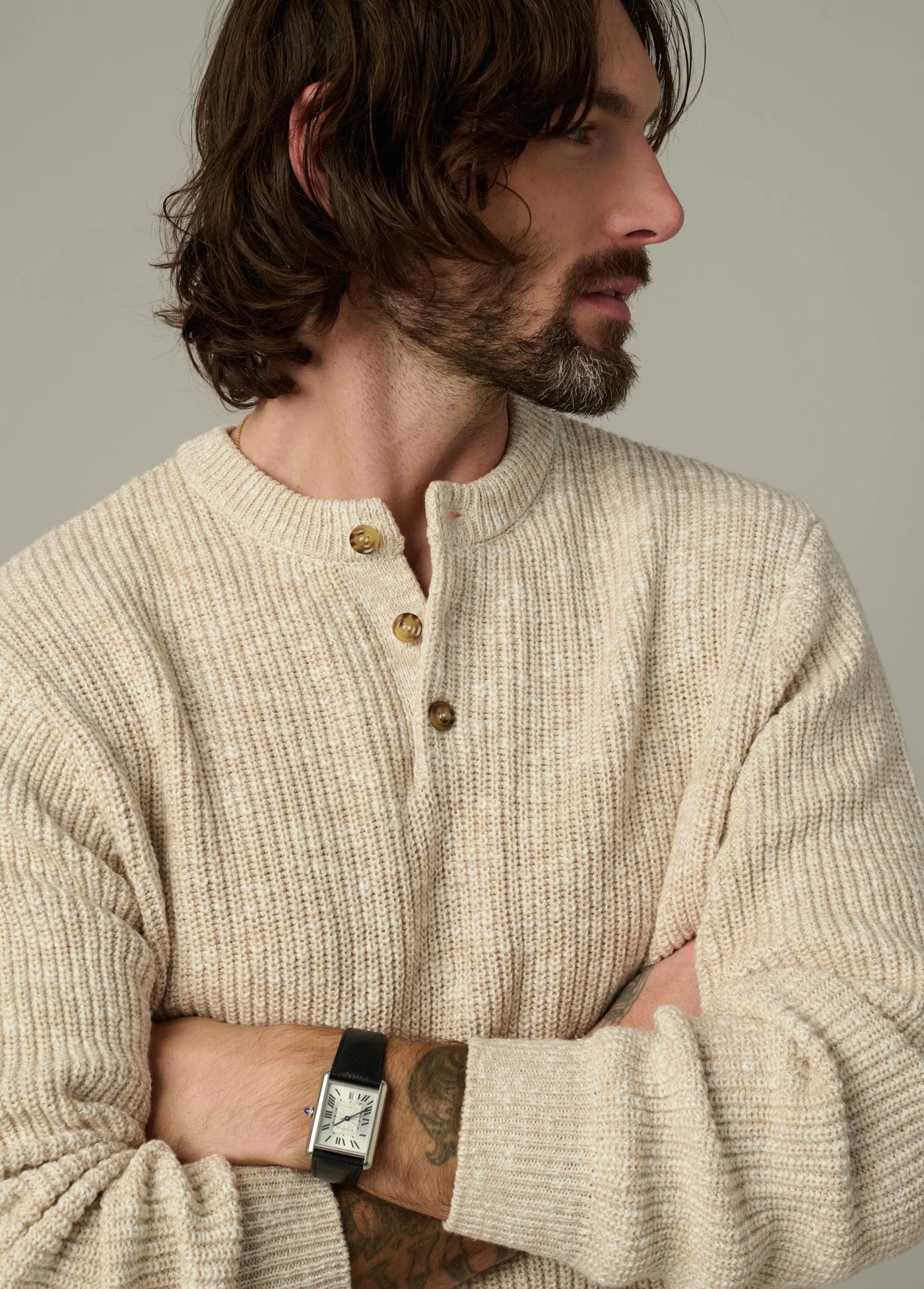 TEXTURED HENLEY SWEATER