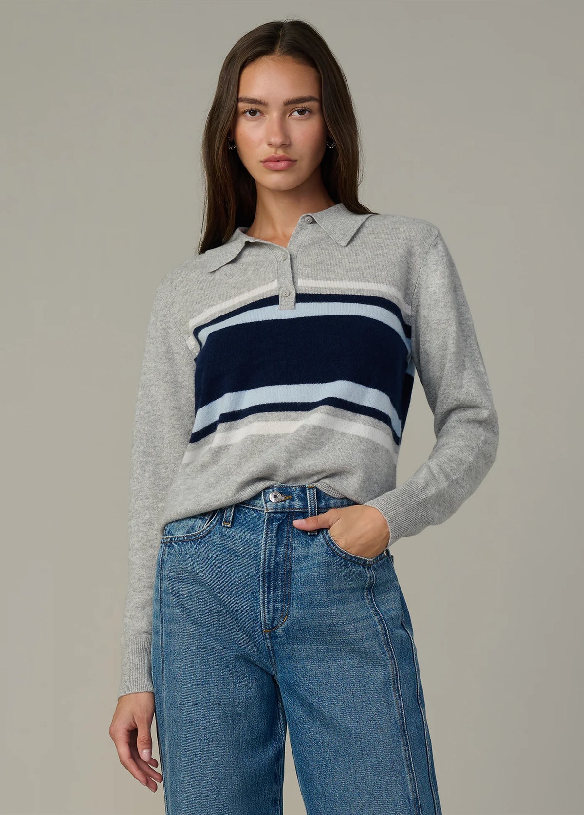 THE LONG SLEEVE CASHMERE POLO