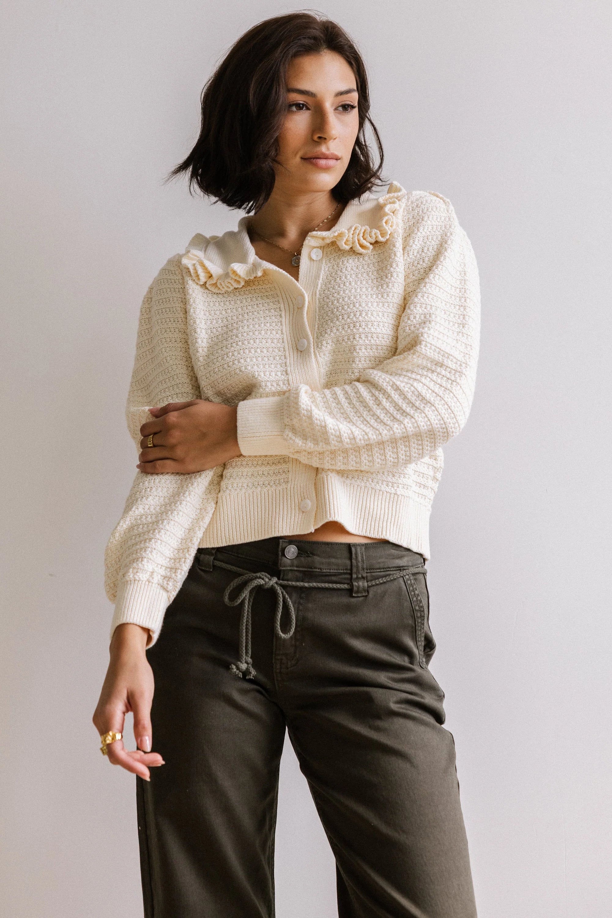 Maureen Collared Cardigan in Oatmeal FINAL SALE
