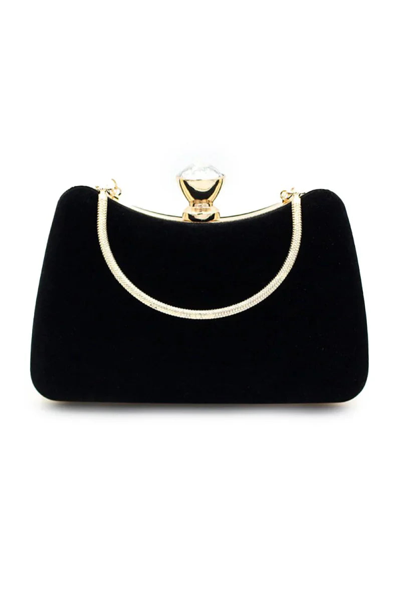Graceful Black Rhinestone Handle Clutch Bag