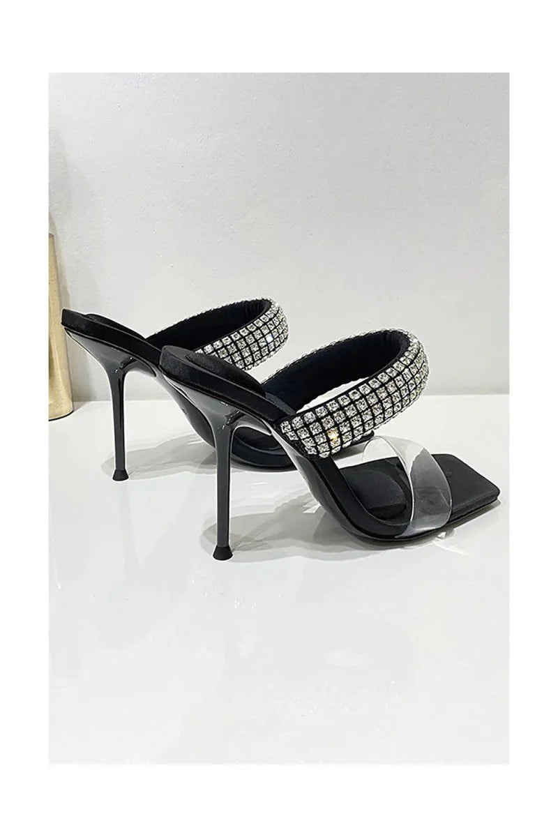 Square Toe Stiletto High Heels with Beading