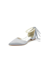 Pearl Ribbon Pointed Toe Ankle Strap Kitten Heels
