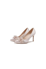 Blush Beaded Stiletto Pointy Heels