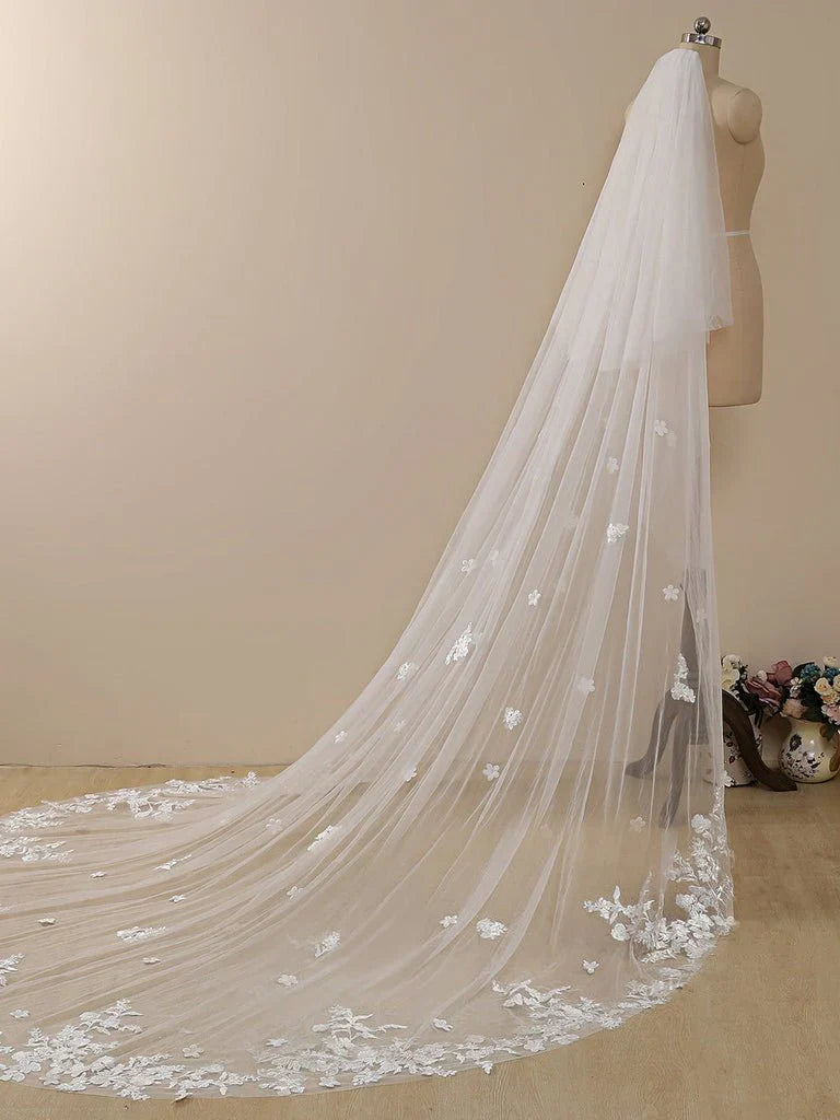 Delicate Flower Lace Cathedral Veil Bridal Veil Wedding Veil