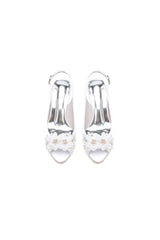 Peep Toe Slingback Beaded Chunky Wedding Shoes with Flowers