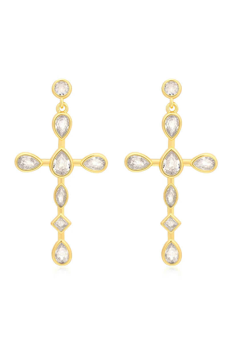 LUV AJ Bezel Stone Cross Studs