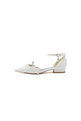 Beaded Pointed Toe Ankle Strap Wedding Shoes With Bow