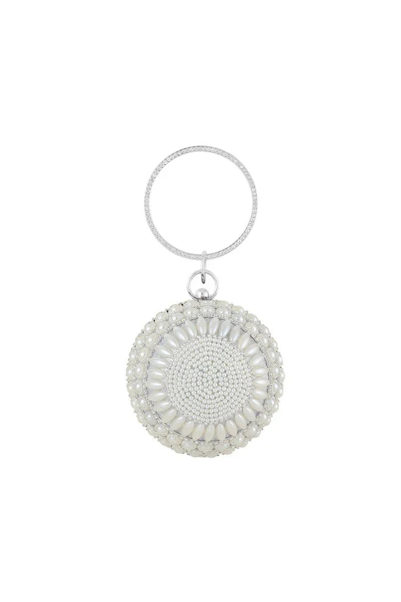 Womens Round Beaded Evening Clutch Bag